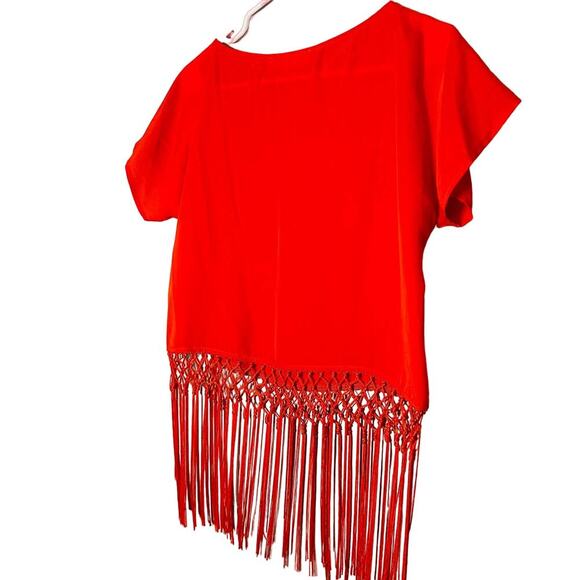 NWT Michael Michael Kors Burnt Orange Short Sleeve Fringe Bottom Top Size XS - Picture 3 of 6